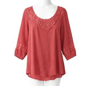 Jolt Blouse Women's Sz Large Coral Lace 3/4 Sleeve